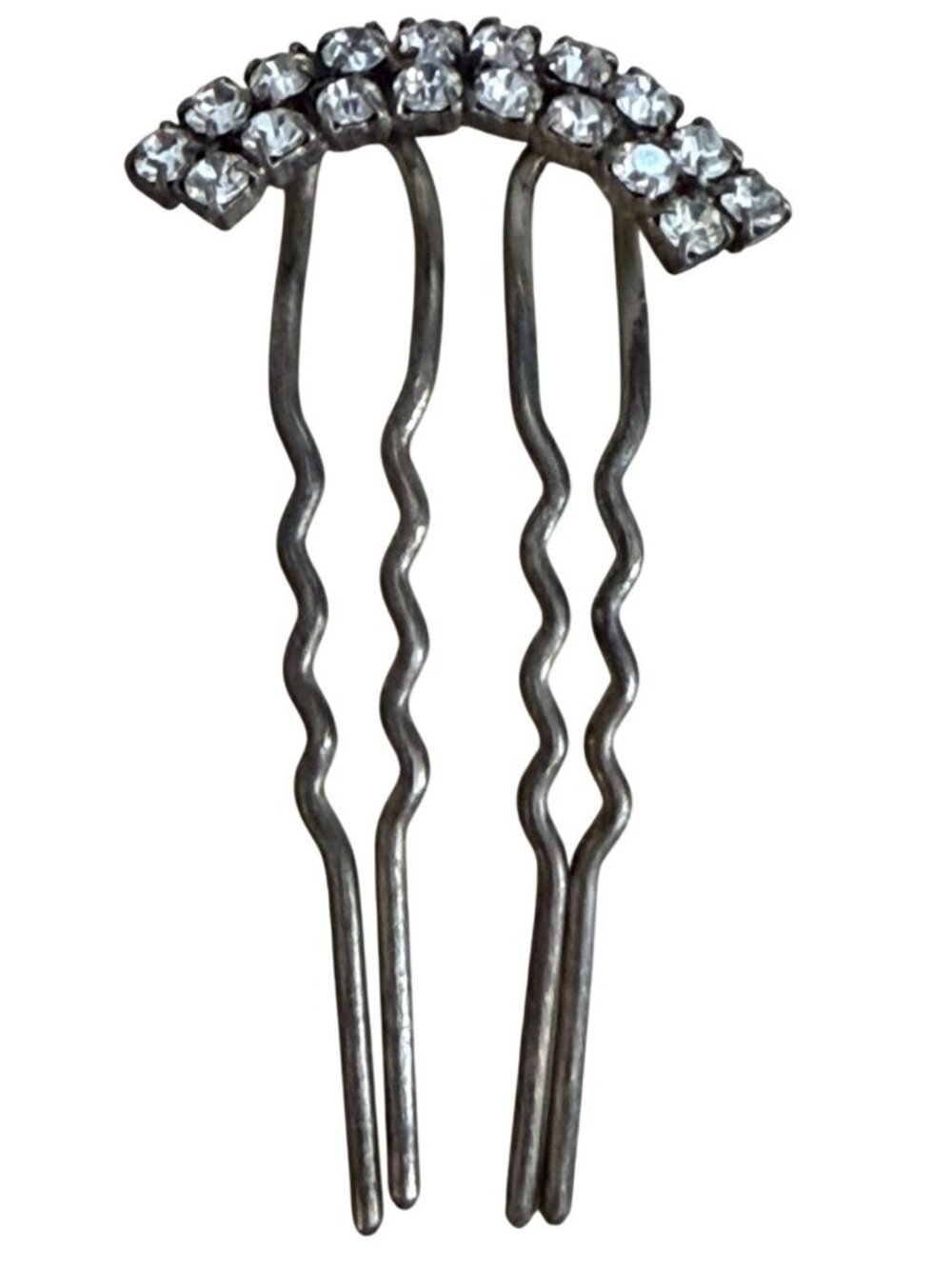 Vintage Victorian Rhinestone Hair Pin Metal Comb 2 Prong 2.5"